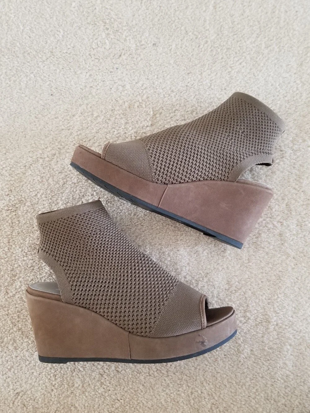 Eileen Fisher Brown Warrick Knit Wedge Sandal Booties Size 7.5